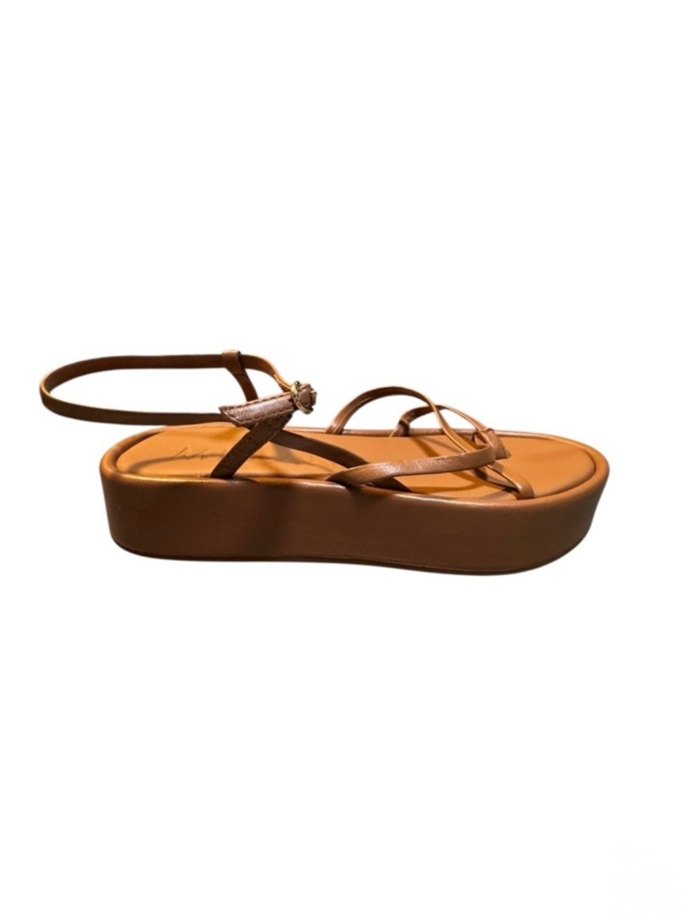 ANTONIO MELANI Genuine Leather Brown Strappy Toe Ring Style Platform Sandals